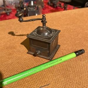 Miniature diecast coffee grinder pencil sharpener, play me